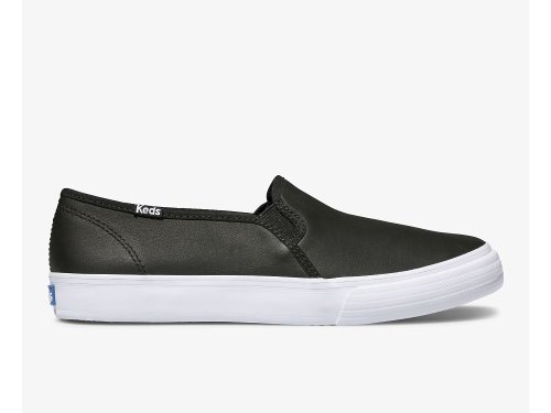 Keds Double Decker Bőr Női Bőr Sneakers Fekete | HU-91498