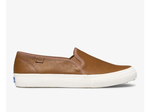 Keds Double Decker Bőr Női SlipOnSneakers Barna | HU-40351