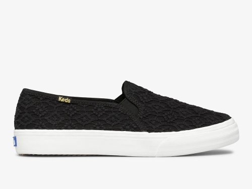 Keds Double Decker Crochet Női SlipOnSneakers Fekete | HU-29264