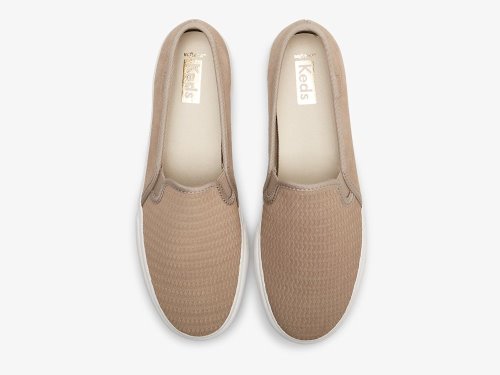 Keds Double Decker Emboss Velúr Női SlipOnSneakers Khaki | HU-78270