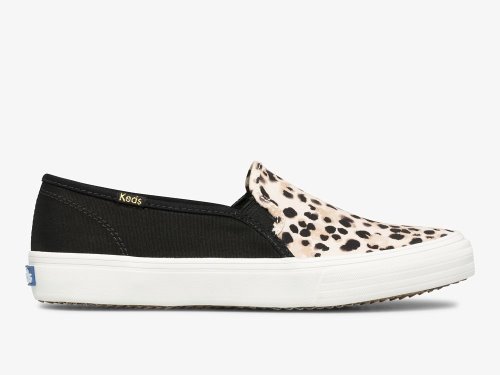 Keds Double Decker Leopard Vászon Női SlipOnSneakers Fekete | HU-32980