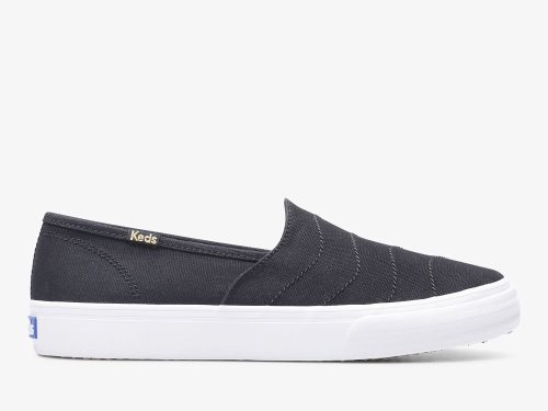 Keds Double Decker Wave Vászon Női SlipOnSneakers Fekete | HU-72948