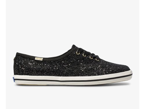 Keds Kate Spade New York Champion Glitter Női FűzősCipő Fekete | HU-32858