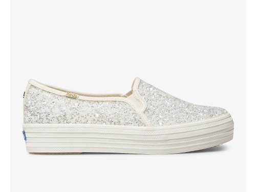 Keds Kate Spade New York Triple Decker Glitter Női Platform Sneakers Krém | HU-75165