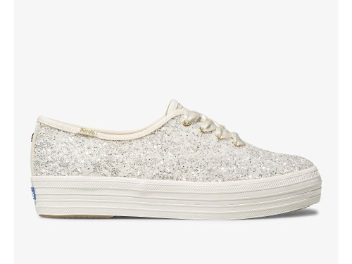 Keds Kate Spade New York Triple Glitter Női Platform Sneakers Krém | HU-41195