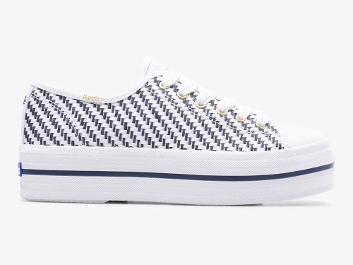 Keds Kate Spade New York Triple Up Woven Női Platform Sneakers Fehér Sötétkék | HU-10512