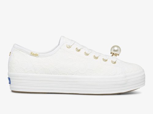 Keds Ksny Triple Kick Floral Eyelet Pearls Női Platform Sneakers Fehér | HU-69122