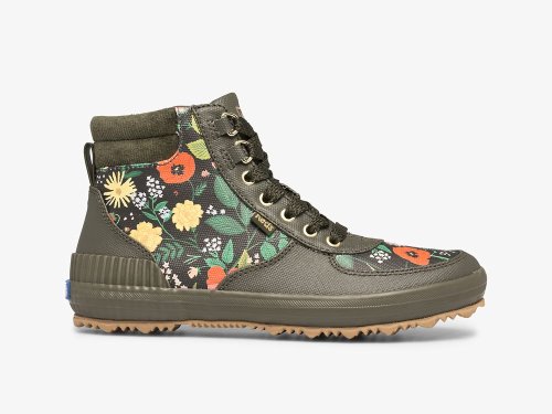 Keds Rifle Paper Co. Scout Boot Vizi-resistant Botanical Vászon W/ Thinsulate™ Női FűzősCipő Olivazöld | HU-40682