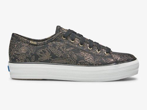 Keds Rifle Paper Co. Triple Kick Colette Jacquard Női FűzősCipő Fekete | HU-13908