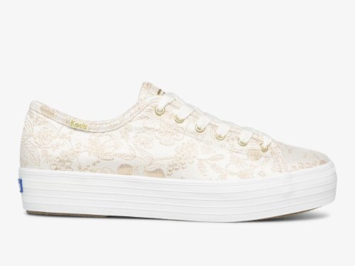 Keds Rifle Paper Co. Triple Kick Colette Jacquard Női FűzősCipő Fehér | HU-19196