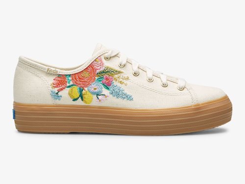 Keds Rifle Paper Co. Triple Kick Embossed Garden Party Női FűzősCipő Fehér Színes | HU-41904