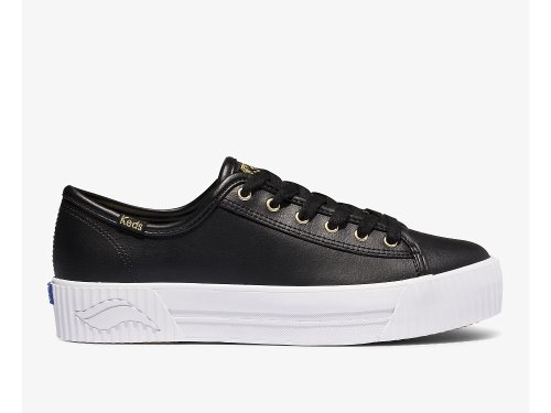 Keds Triple Kick AMP Bőr Női FűzősCipő Fekete | HU-88791