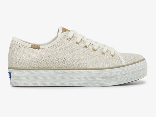 Keds Triple Kick Metallic Woven Női Teniszcipő Krém Arany | HU-20806