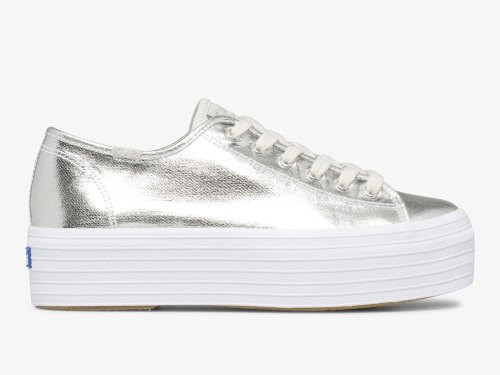 Keds Triple Up Metallic Twill Női Teniszcipő Titán | HU-94763