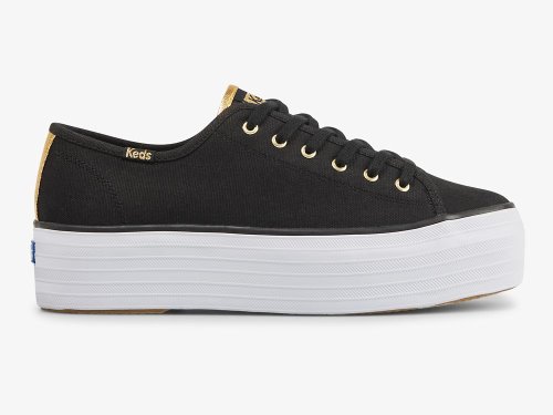 Keds Triple Up Vászon Női Platform Sneakers Fekete Arany | HU-24417