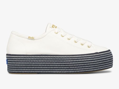 Keds Triple Up Webbing Vászon Női Platform Sneakers Fehér Sötétkék | HU-14774