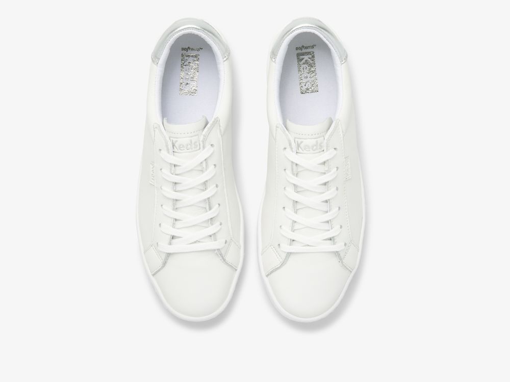 Keds Ace Bőr Női Bőr Sneakers Fehér Titán | HU-85160