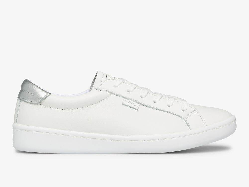 Keds Ace Bőr Női Bőr Sneakers Fehér Titán | HU-85160