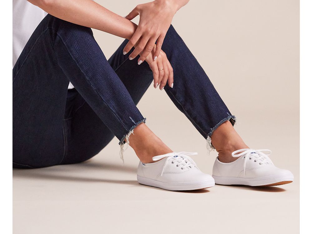 Keds Champion Eredeti Bőr Női Bőr Sneakers Fehér | HU-84004