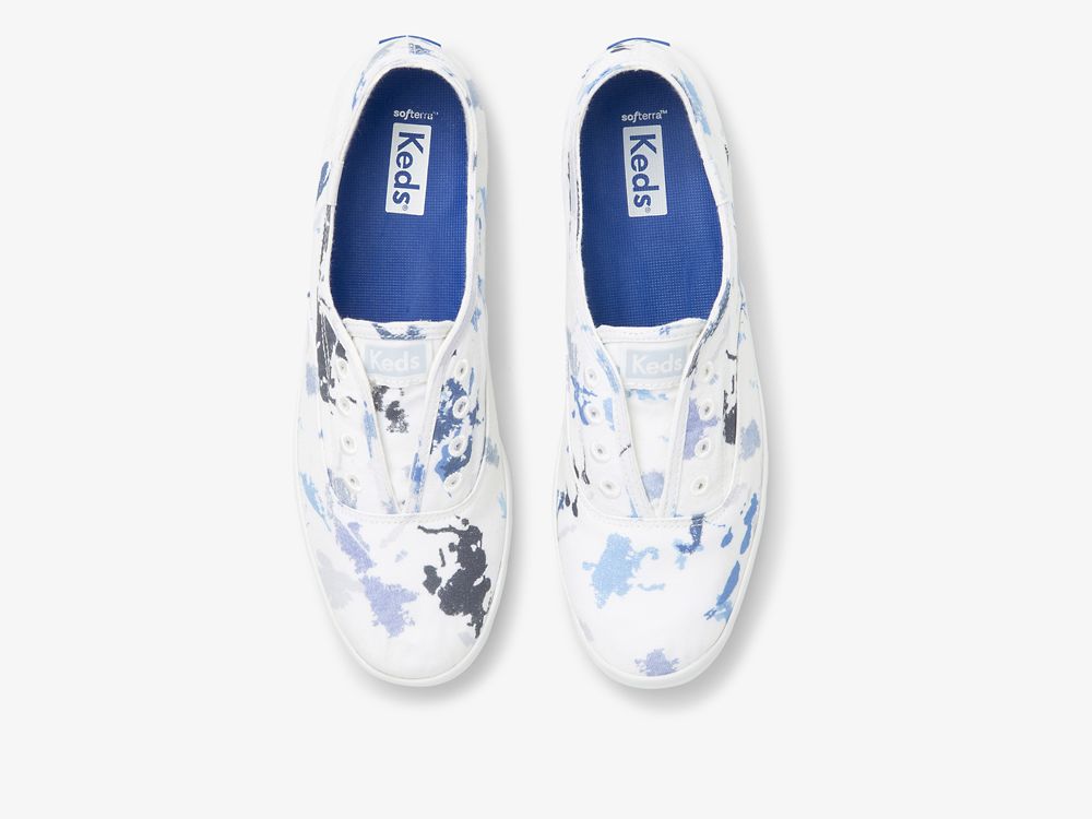 Keds Chillax Splatter Twill Női SlipOnSneakers Fehér Kék | HU-18820