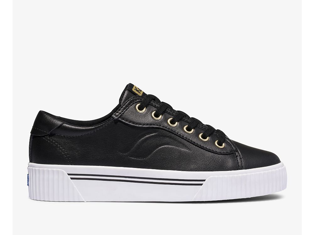 Keds Crew Kick Alto Bőr Női FűzősCipő Fekete | HU-63800