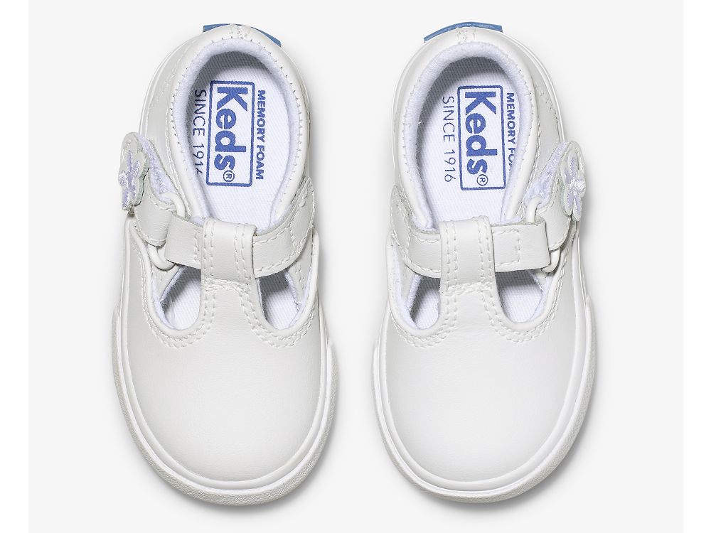 Keds Daphne T-Pántos Bőr Sneaker Lány Bőr Sneakers Fehér | HU-74806