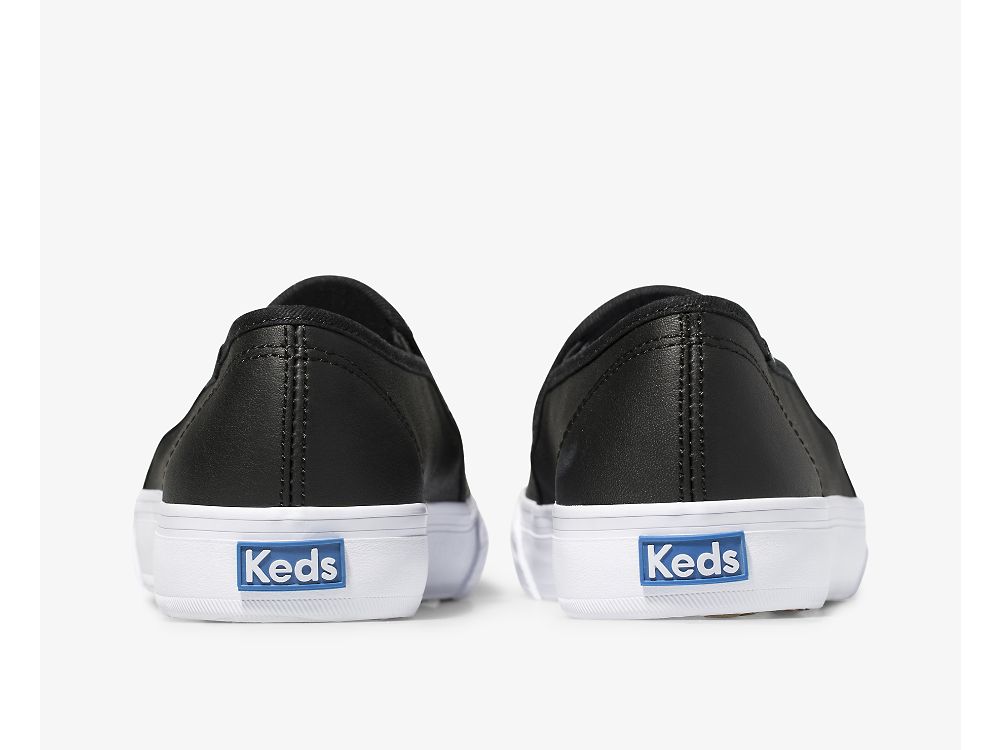 Keds Double Decker Bőr Női SlipOnSneakers Fekete | HU-46333