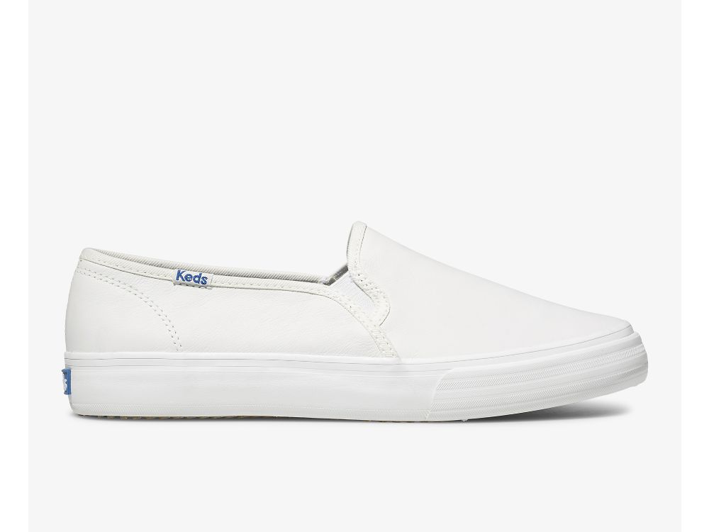 Keds Double Decker Bőr Női SlipOnSneakers Fehér | HU-97416