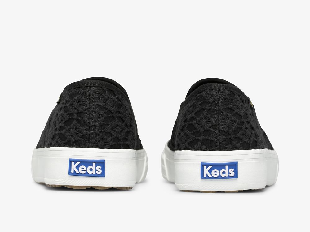 Keds Double Decker Crochet Női SlipOnSneakers Fekete | HU-29264