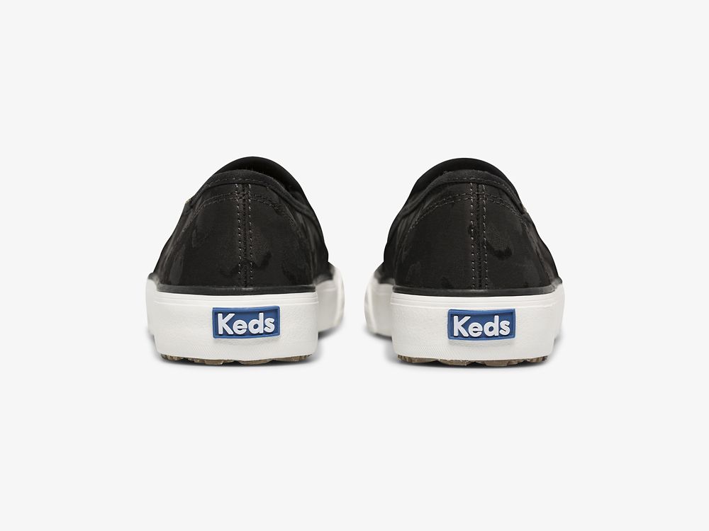 Keds Double Decker Flocked Spot Nejlon Női SlipOnSneakers Fekete | HU-80469