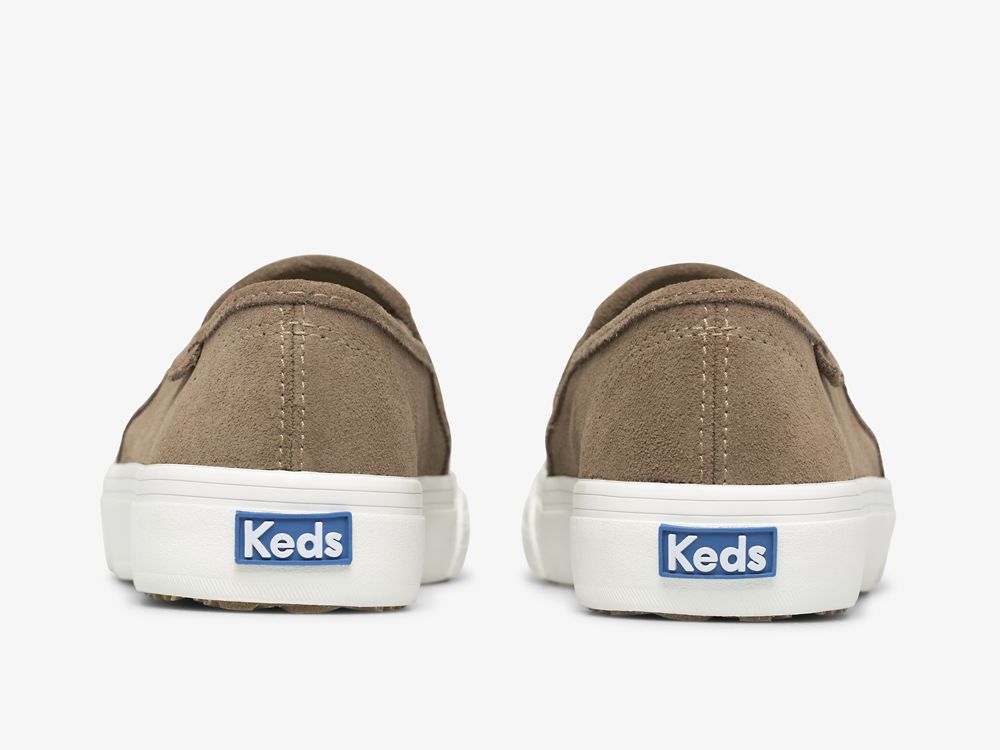 Keds Double Decker Perf Velúr Női SlipOnSneakers Khaki | HU-92644