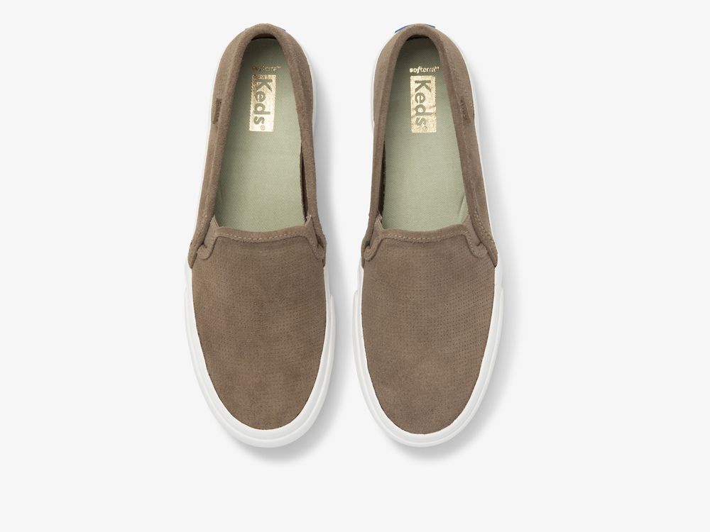 Keds Double Decker Perf Velúr Női SlipOnSneakers Khaki | HU-92644