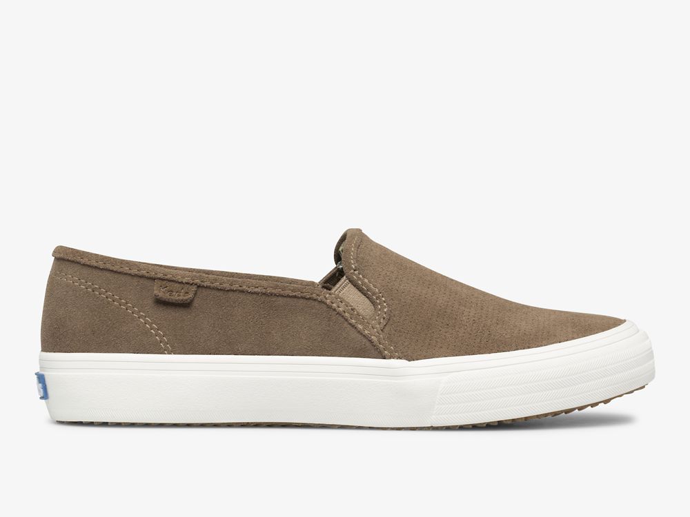 Keds Double Decker Perf Velúr Női SlipOnSneakers Khaki | HU-92644