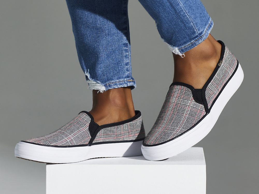 Keds Double Decker Plaid Női SlipOnSneakers Fekete Színes | HU-53673