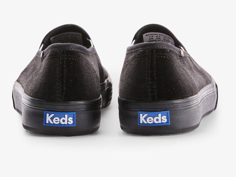 Keds Double Decker Velvet Cheers Női SlipOnSneakers Fekete | HU-43304