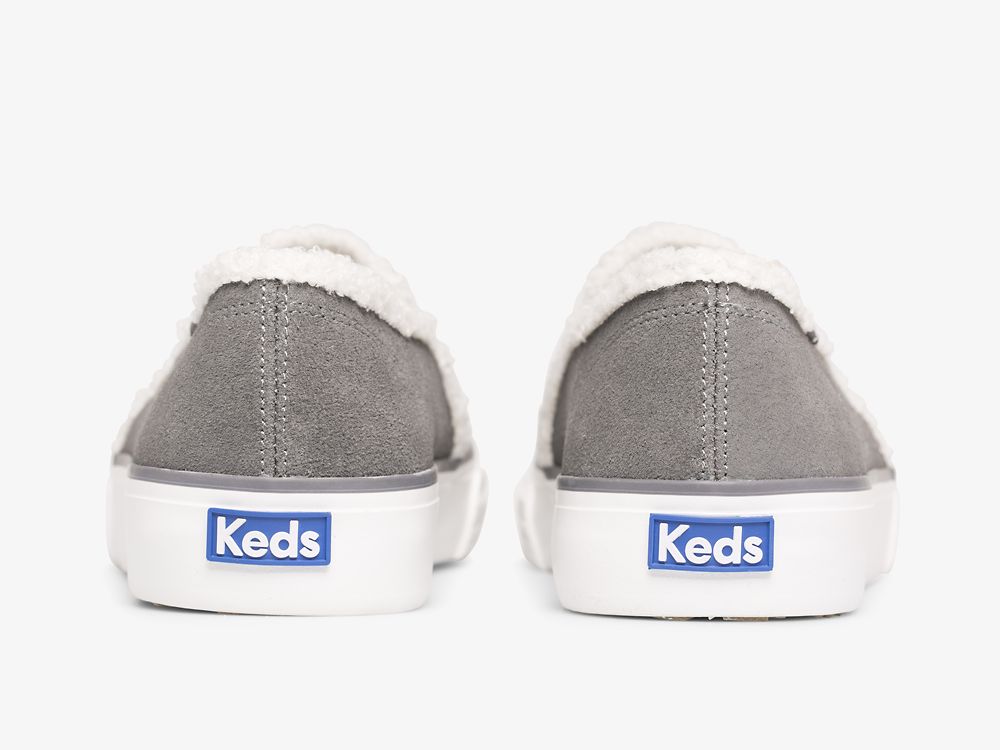 Keds Double Decker Velúr Faux Shearling Női SlipOnSneakers Sötétszürke | HU-82704