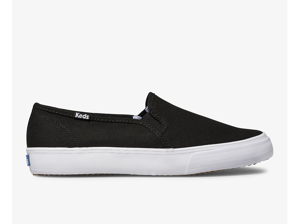 Keds Double Decker Vászon Női SlipOnSneakers Fekete | HU-61403