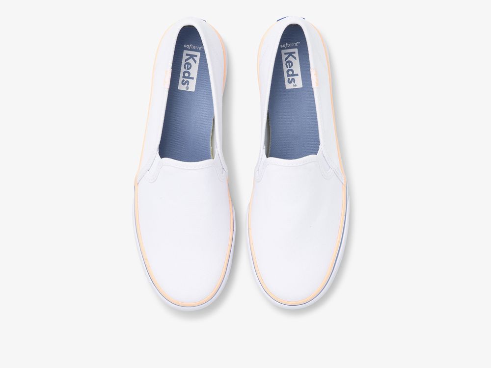 Keds Double Decker Vászon Női SlipOnSneakers Fehér Korall | HU-95487