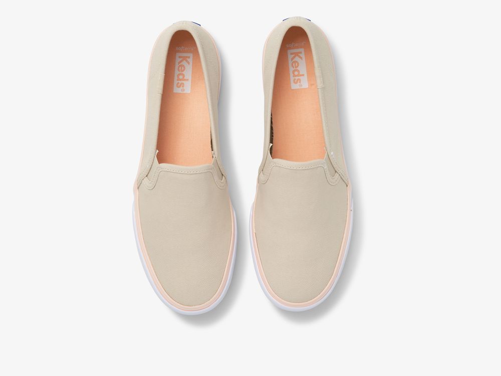 Keds Double Decker Vászon Washable Női SlipOnSneakers Bézs | HU-82281