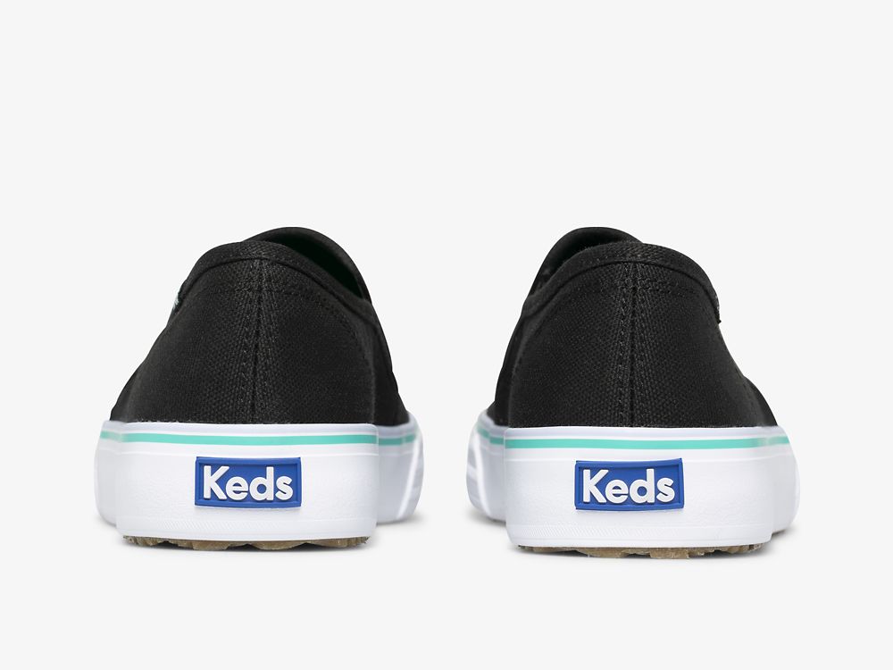 Keds Double Decker Vászon Washable Női SlipOnSneakers Fekete Türkiz | HU-89689