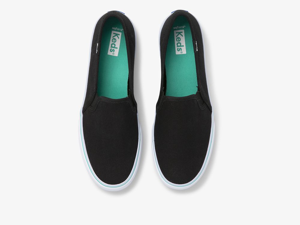 Keds Double Decker Vászon Washable Női SlipOnSneakers Fekete Türkiz | HU-89689