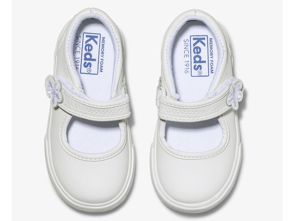 Keds Ella Mary Jane Lány Bőr Sneakers Fehér | HU-50502