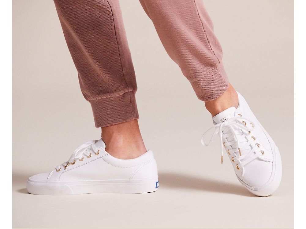 Keds Jump Kick Bőr Női Bőr Sneakers Fehér Arany | HU-42728