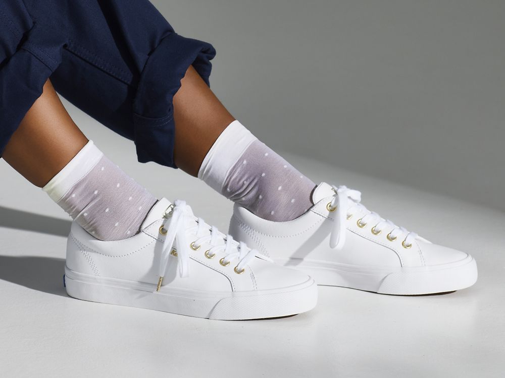 Keds Jump Kick Bőr Női Bőr Sneakers Fehér Arany | HU-42728