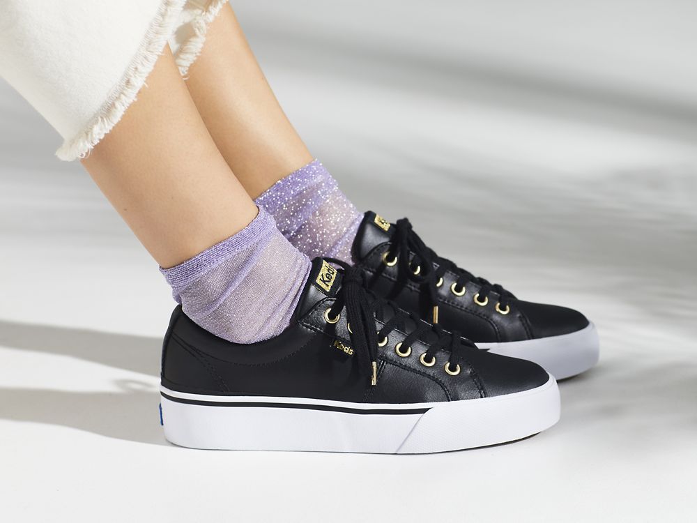 Keds Jump Kick Duo Bőr Női Platform Sneakers Fekete | HU-51185