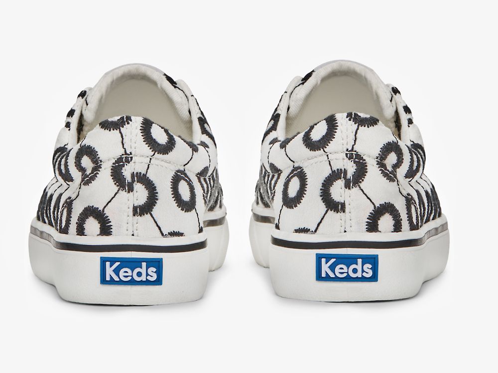 Keds Jump Kick Mod Embroidered Női FűzősCipő Fehér Fekete | HU-13259