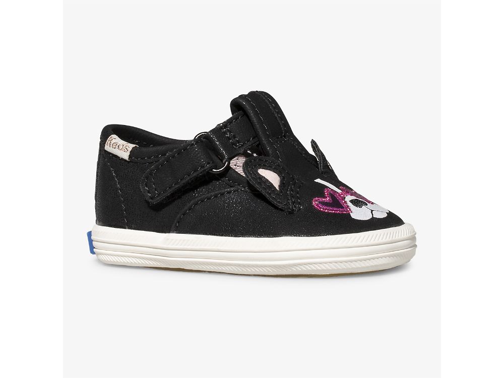 Keds Kate Spade New York Champion T-strap Francois Lány SlipOnSneakers Fekete | HU-57604