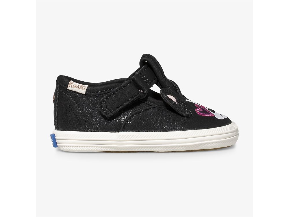 Keds Kate Spade New York Champion T-strap Francois Lány SlipOnSneakers Fekete | HU-57604