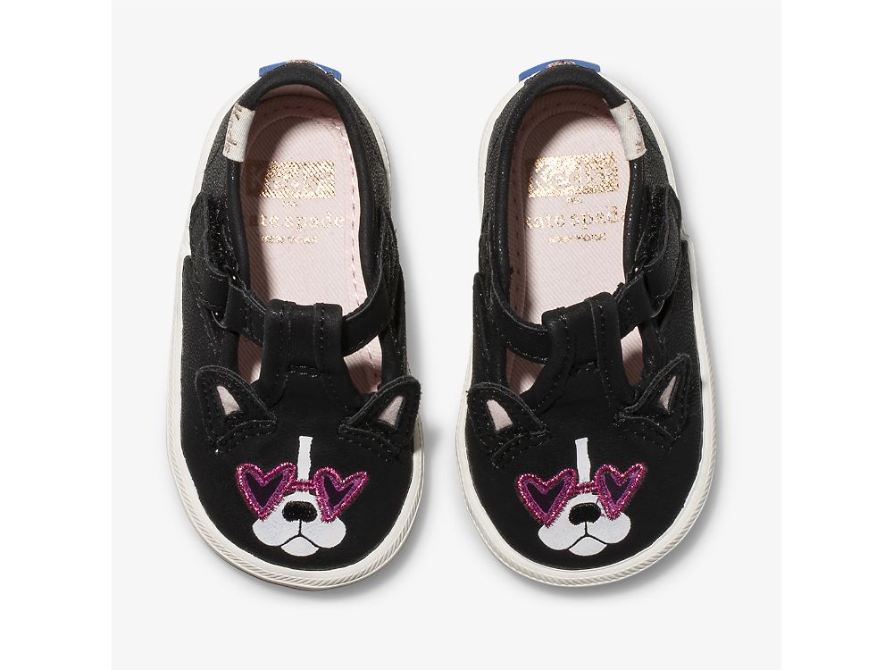 Keds Kate Spade New York Champion T-strap Francois Lány SlipOnSneakers Fekete | HU-57604