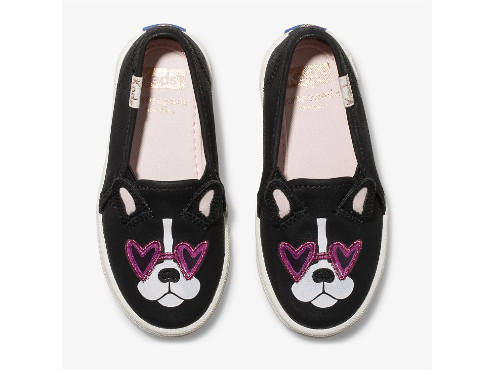 Keds Kate Spade New York Double Decker Francois Lány SlipOnSneakers Fekete | HU-31958